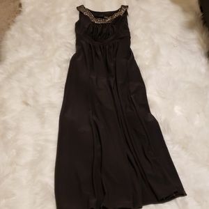 Dark grey party dress with beaded neckline